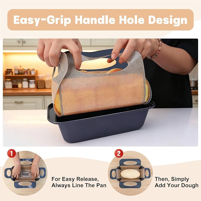 Loaf Pan with Liners Set: 2-Pack Nonstick 9 x 5 Inch Bread Pan and Loaf Liners for Homemade Oven Baking - Rectangular Baking Tray for Kitchen Home Baker Make Sourdough Banana Sandwich Bread