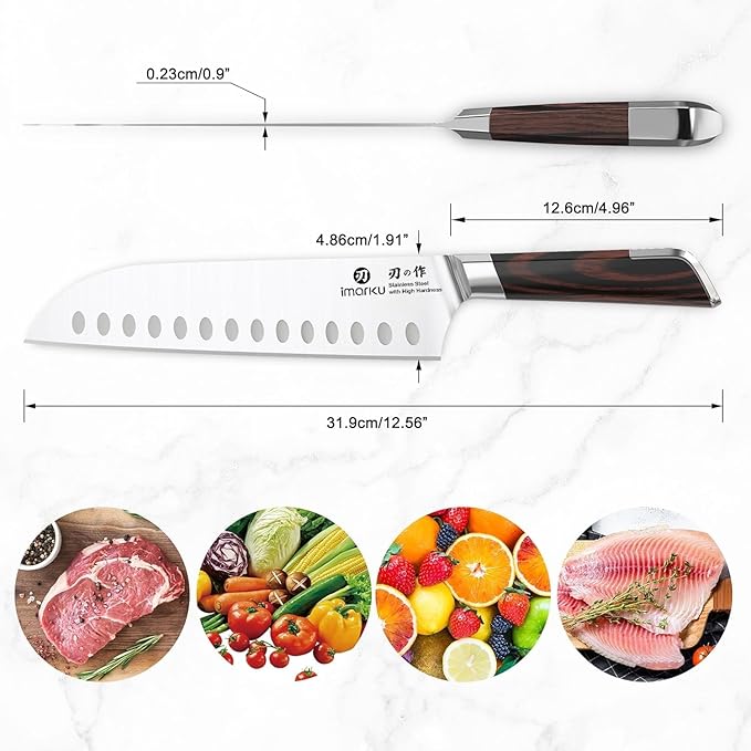imarku Japanese Santoku Knife 7 Inch, Ultra Sharp Chef Knife, Professional Grade Powder High Carbon Steel Forged Kitchen Knife, PakkaWood Ergonomic Handle, Gifts for Women and Men