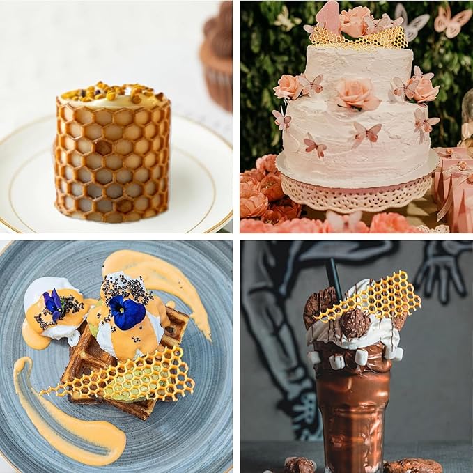 Jopgeey Honeycomb Molds Silicone (2 PCS) Fondant Tuile Molds with Hollow 3D Beehive Candy Silicone Lace Moulds for Baking, Polymer Clay, Sugar Craft Dessert Cupcake Cake Decorating