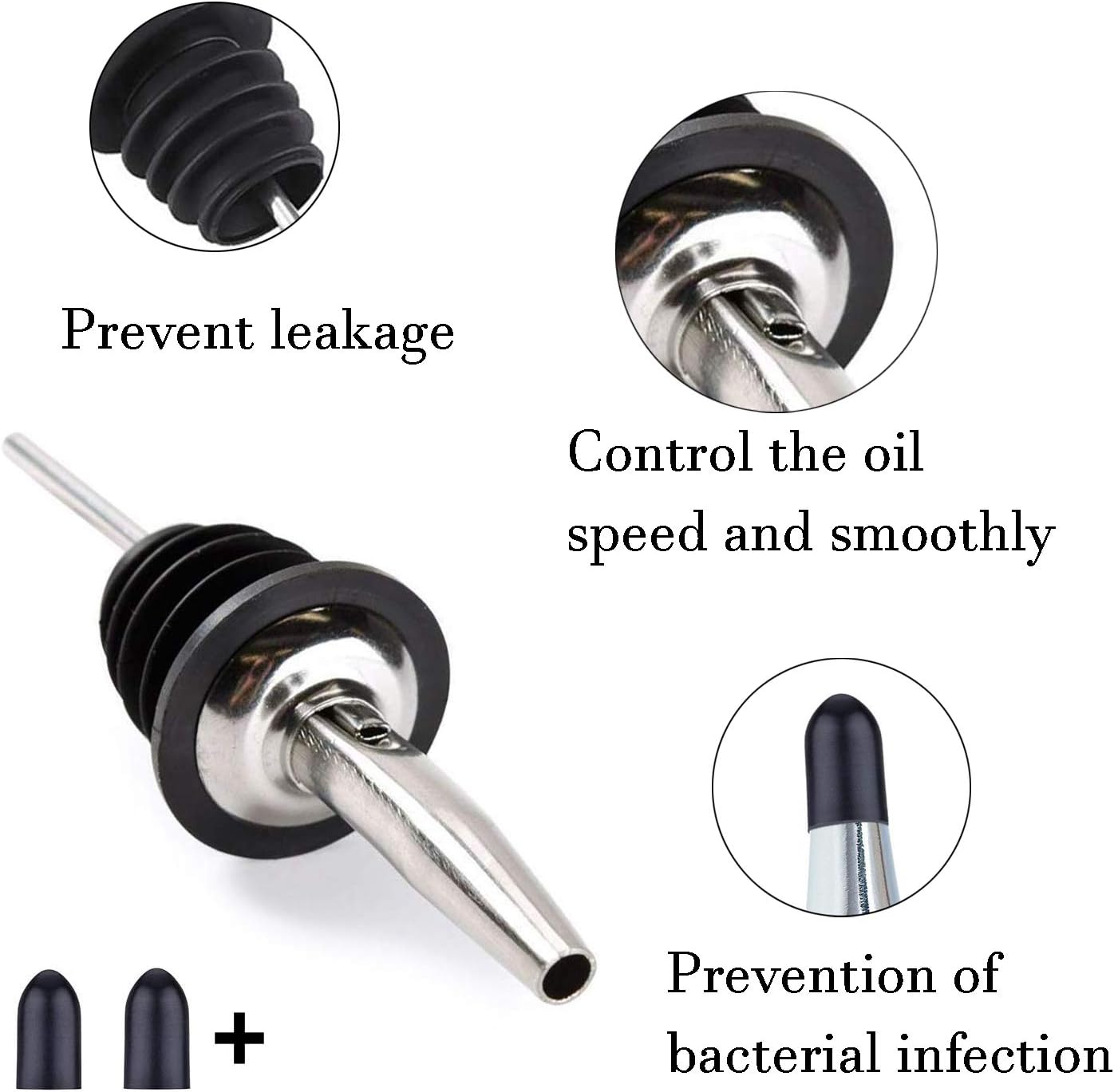 LanMa Olive Oil Spouts for Bottles, Stainless Steel Bottle Spout for Pours Liquor Vinegar Syrup or Oils with Stainless Steel Funnels (6 Pcs)