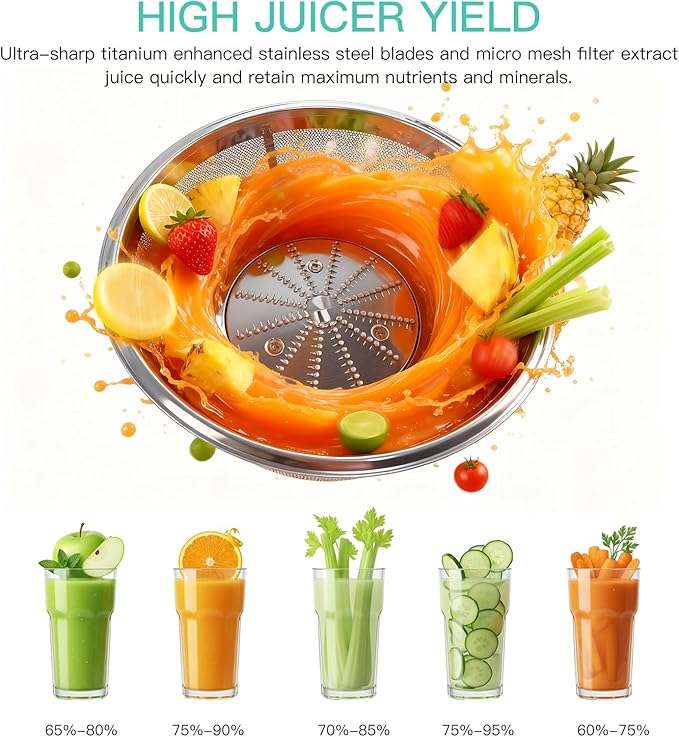 AZEUS Centrifugal Juicer Machines, Juice Extractor with Germany-Made 163 Chopping Blades (Titanium Reinforced) & 2-Layer Centrifugal Bowl, High Juice Yield, Easy to Clean, Anti-Drip,100% BPA-Free