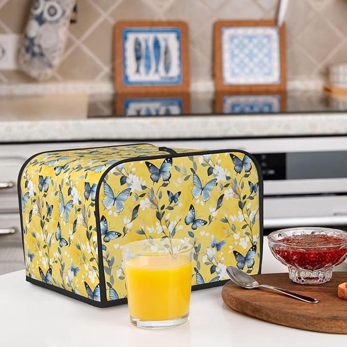 Toaster Cover 4 Slice Watercolor Pastel Butterfly Flower Kitchen Small Appliance Covers with Pockets Dust and Fingerprint Protection