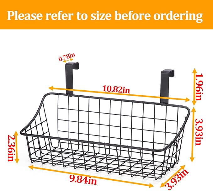 LeleCAT Cabinet Door Organizer Basket with hook Grid Storage Basket, Hang it behind a door or on a railing,BLack,4 Pack