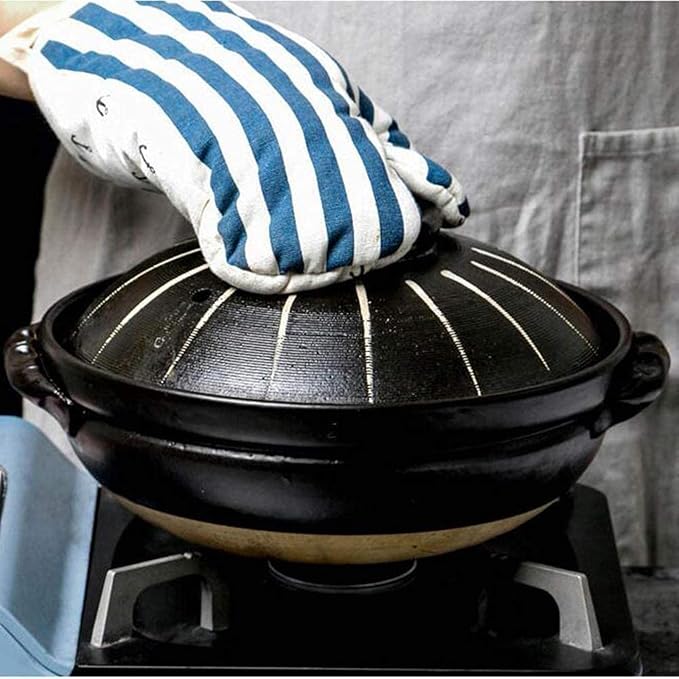 Round Casserole Dish Heat-Resistant Ceramic Casserole With Lid Soup Pot With Soup Pot Oil-Free Saucepan Japanese Donabe Hot Pot With Brushstroke Saucepan With Slow Stew W,A-2.8L