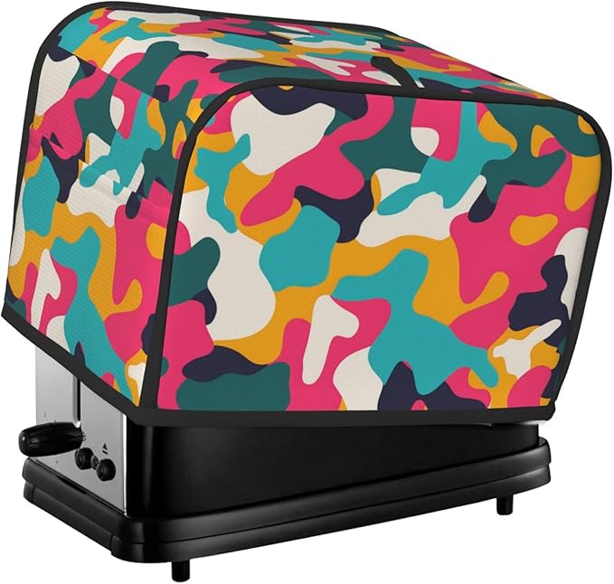 Colorful Camouflage Pattern Toaster Cover 2 Slice Long Slot, Camo Bread Maker Cover Washable Dust Protection Kitchen Small Appliance Toaster Oven Cover for 2 Slice