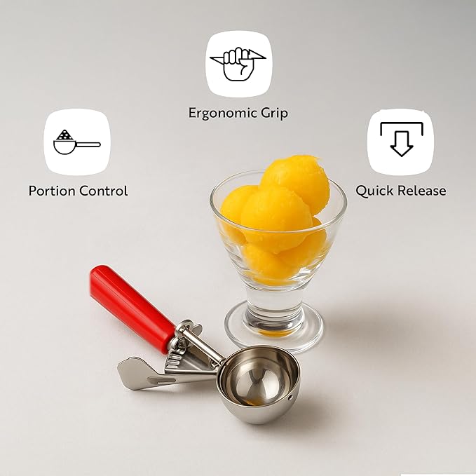 Restaurantware 1.75 Ounce Portion Scoop, 1 Trigger Release Stainless Steel Cookie Scoop - With Red Handle, Stainless Steel Disher, For Portion Control, Cookie Dough, Cupcake Batter, Or Ice Cream