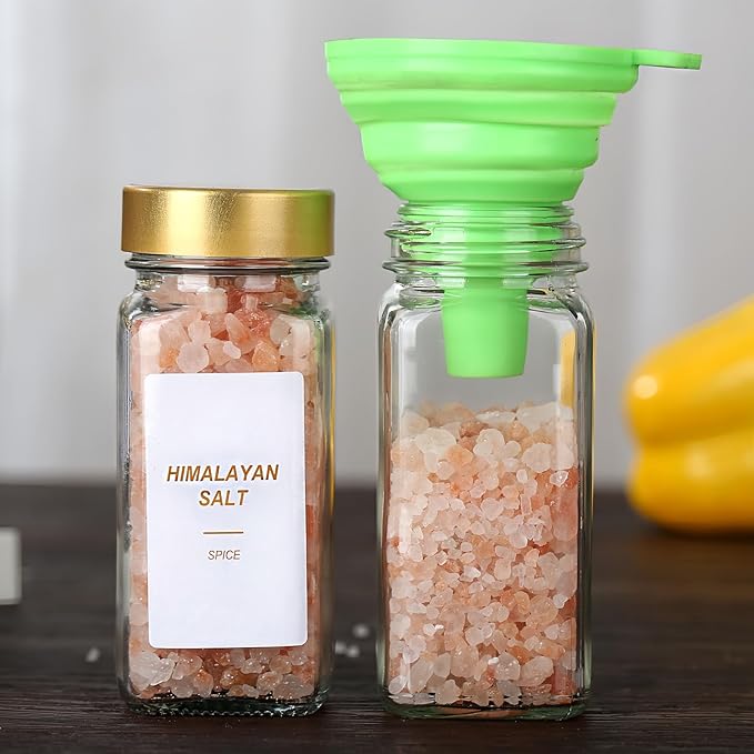 Glass Spice Jars with Label, 24Pcs Spice Jars with Shaker Lids-4 oz Gold Spice Seasoning Jars Bottles Containers Set for Spice Rack (24)