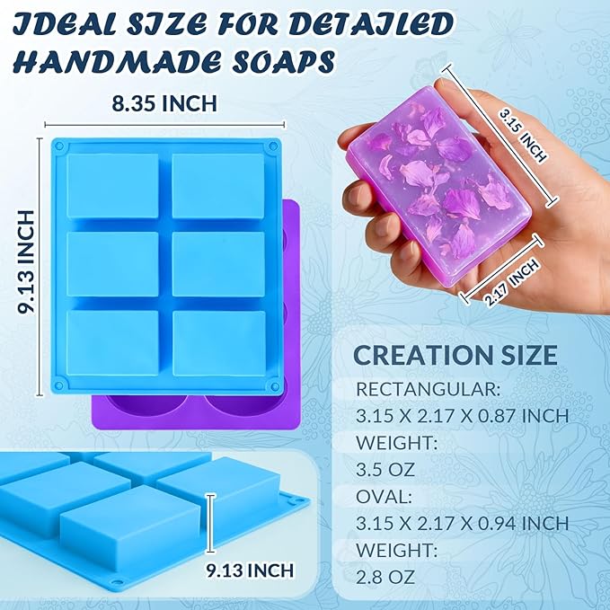 HKNMTT Molds Silicone Square Oval Rectangle Bar, 12 Cavities for Soap Making Candy Shower Steamer Homemade Bath Bomb Lotion Shampoo Bar Dessert DIY Set Non-stick Craft Food Grade 2 Pack