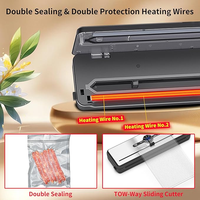 Vacuum Sealer, 70KPA Powerful Pro Food Saver Vacuum Sealer Machine, Full Automatic with Double Heat Seal, Liquid, Wet, Dry Modes with External Vacuum System, Built in Cutter & 15 Vacuum Bags
