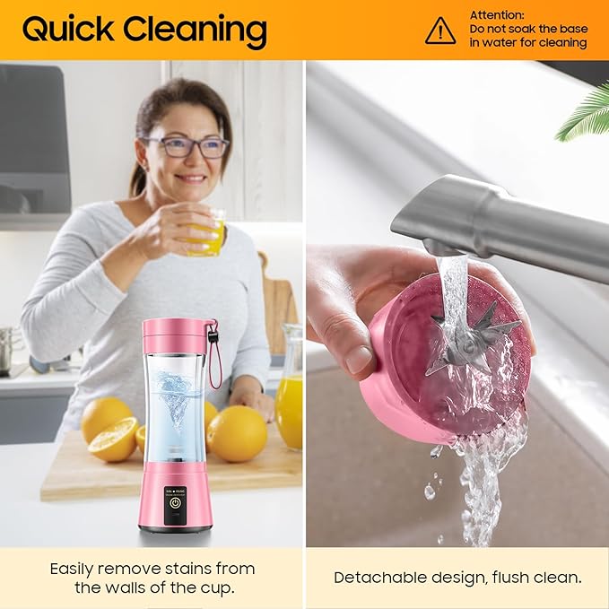 Portable Blender for Smoothies & Shakes - Cordless Personal Size Blender with 6 Blades, 380Ml Juice Cup, Lightweight & Rechargeable, Freshly Squeezed for Picnic/Sports/Office, Mother's Day