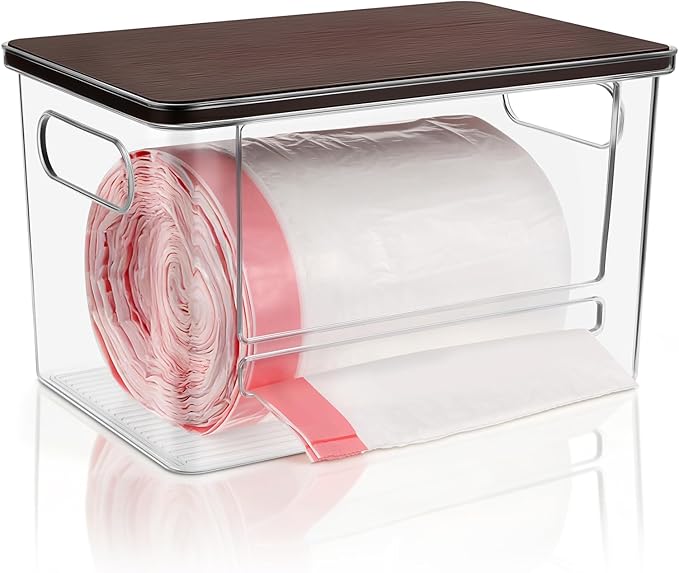 Trash Bag Dispenser, Trash Bag Holder Dispenser with Bamboo Top, Extra Large Garbage Bag Holder Dispenser Trash Bag Organizer Under Sink for Kitchen, Pantry, Laundry Room