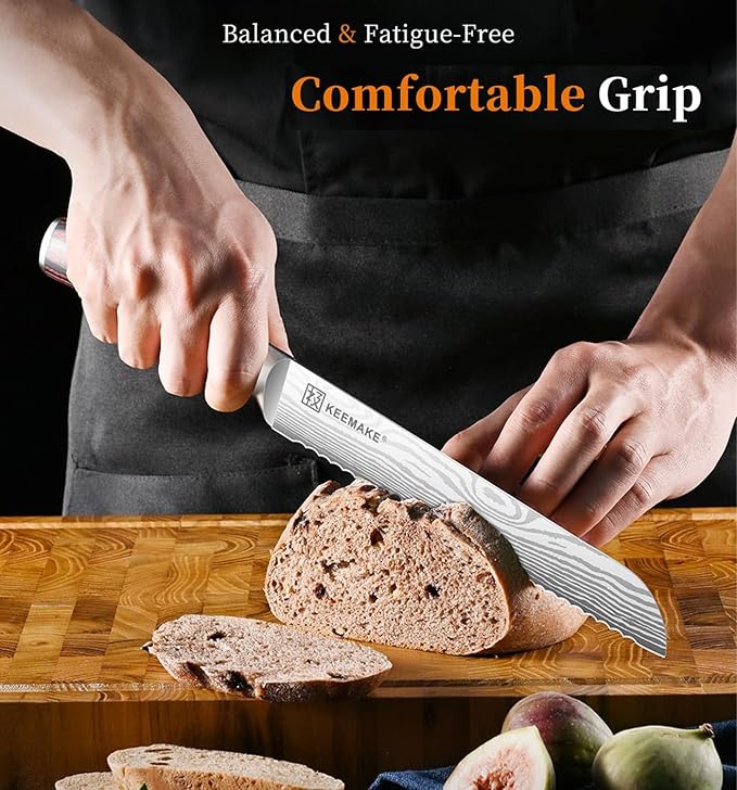 KEEMAKE Bread Knife, 8 Inch Serrated Bread Knife for Homemade Bread Ultra Sharp High Carbon Stainless Steel Blade, Professional Bread Cutting Knives for Sourdough Bread, Bagels, Cake