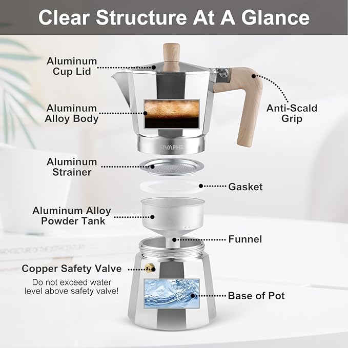 Sivaphe Aluminum Moka Pot 9 Espresso Cups, Percolator Espresso and Coffee Maker, Portable Stovetop Italian and Cuban Café Brewer for Home and Camping Sliver