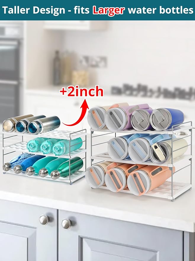 Upgraded Large Expandable Water Bottle Organizer Designed for 40 oz Stanley, Owala & Yeti Tumblers, Adjustable Storage Rack for Travel Mug Cabinet, Pantry, and Kitchen Organizer, Fits 20/30 oz Bottles