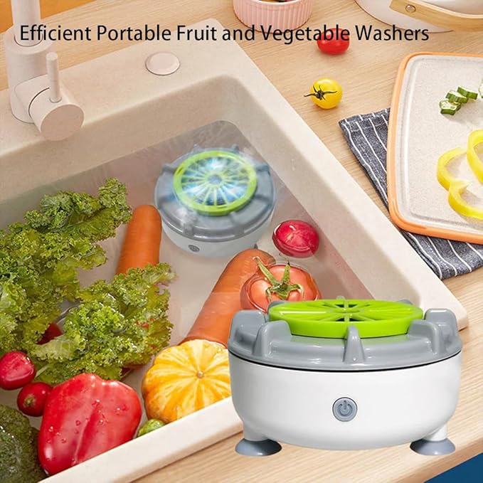 Efficient Portable Fruit and Vegetable Washers, Fruit and Vegetable Cleaning Machine, Electric Fruit Cleaner for Washing Fruits, Vegetables, Grain, Meat, Water-Proof & Wireless Charging (B)