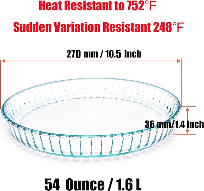 Pie Plate 10.5 Inch, Oven Glass Pie Pan for Baking Pie Crust, Pie Dish with Rippled Edge, Clear Baking Pan