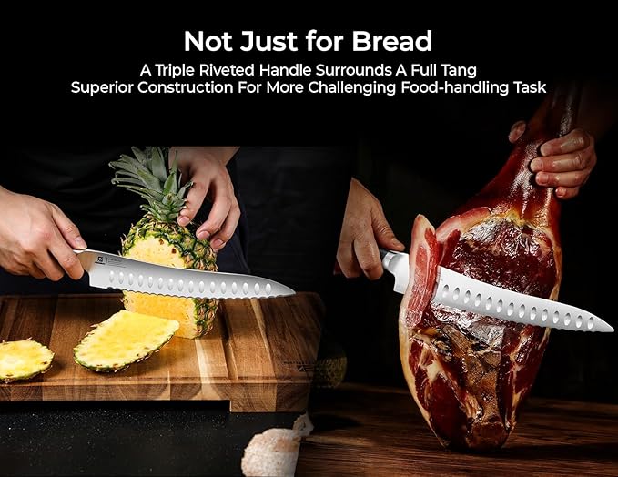 Piklohas Resharpenable Bread Knife for Homemade Bread, 10 Inch Serrated Sourdough Knife with Offset Handle, Innovative Wavy Edge for Clean Slices Crusty Bread, Bagels, Pineapple & Tomatoes, Gift Box