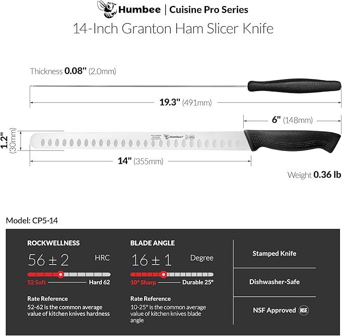 Carving Knife 14-Inch with Razor Sharp Granton Edge for Turkey, Ham, Meat Slicing and Cutting – NSF Certified, German Stainless Steel Blade, Black