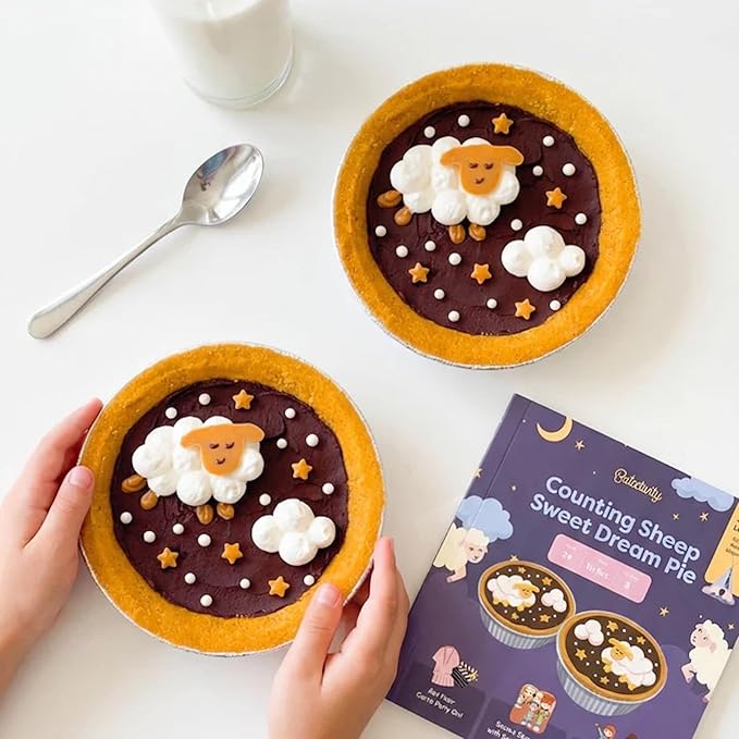 Baketivity Counting Sheep Sweet Dream Pie Kids Baking Kit – Chocolate Dessert Baking Set, Steam Cooking Activity For Kids, Cookie Mix Style, Kosher, Makes Two Mini Pies