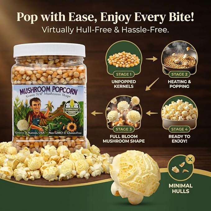 Princeton Popcorn Signature Easy Pop™ Mushroom Popcorn Kernels – New 2026 Ultra-Premium Variety, Pops Large & Round, Easy-Popping with Fewer Hulls, Non-GMO, No Glyphosate, Farmer-Direct, Made in USA (32 oz)