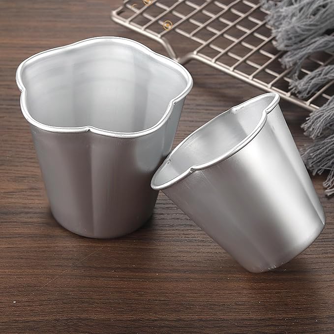 6 Pcs Popover Pan, Aluminium Pudding Tin Cup Baking Maker, Individual Muffin Chocolate Molten Brownie Tumbler Raspberry Souffle Cupcake Pudding Mould - Five-Petaled Flower Shape 3"x 2.4"