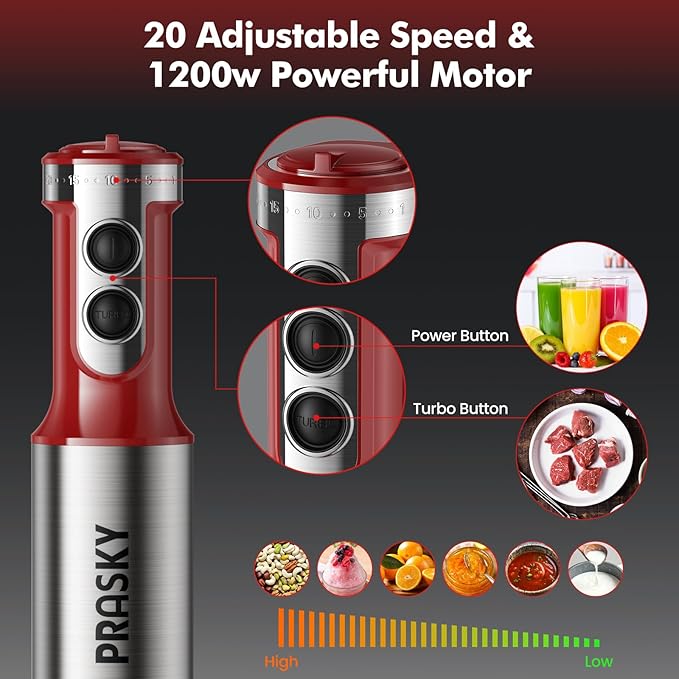 Immersion Blender Handheld 1200W, 20-speeds Immersion Hand Blenders, Hand Mixer with Mining Beaker,Chopper,Whisk, Frother, Stand and Stick Blender Suitable for Kitchen, Protein Shakes and Baby Food