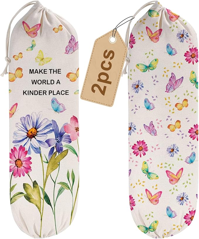 2PCS Butterfly Plastic Bag Holder for Kitchen Essentials, Reusable Hanging Grocery Bag Organizer, Washable Large Grocery Trash Garbage Bags Storage Dispenser Butterfly Kitchen Decor