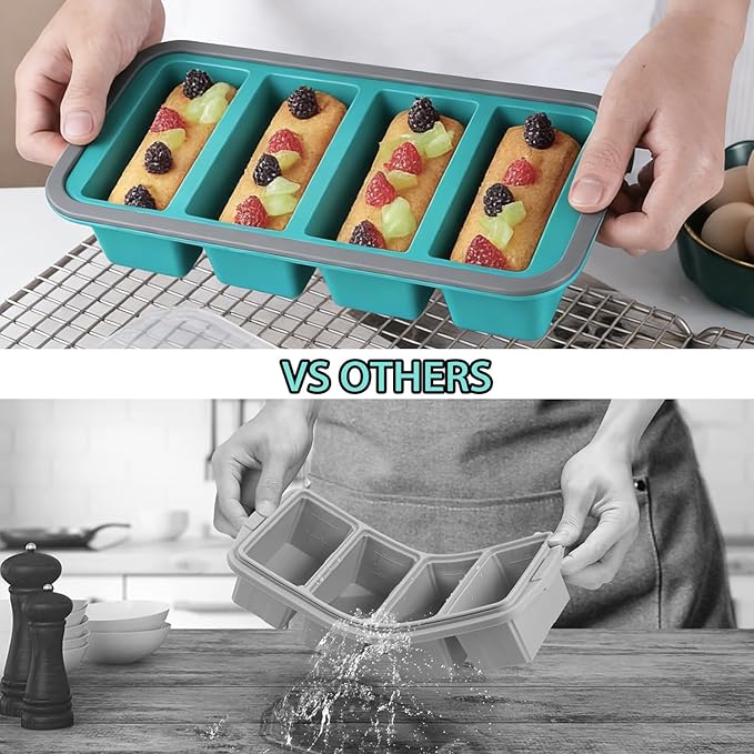 1/2 Cup Silicone Freezer Molds for Soup Ice Cubes, 4 Cavity Freezer Tray with Lid for Food, Homemade Large Ice Cube、Frozen Broth、Leftovers and Meal Prep - Set of 2