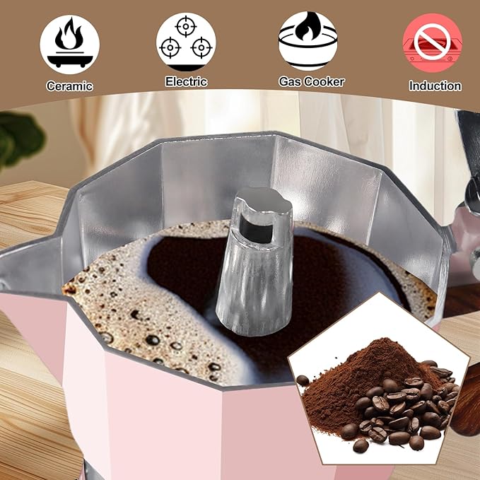 Aluminum 3 Cup 150ml Moka Pot Express Coffee Maker Stovetop Espresso Colorful Coffeemaker Italian Classic Style Brewing Greca Cafe Mocha Machine for Cafeteras Lover Camping Travel and Home Use 5oz