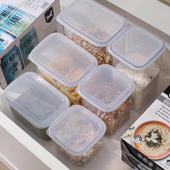 novelinks Clear Plastic Jars with Lids, Reusable Empty Rectangular Storage Containers for Household and Kitchen Organizing (16 Pack Small)