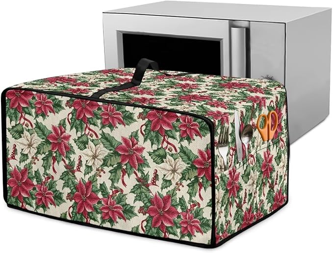 Air Fryer Toaster Oven Dust Cover Dustproof Convection Oven Cover with Side Pockets for Small Kitchen Appliances, M, 16.5 x 20.5 x 10 Inches, Poinsettia Flower Christmas Decor