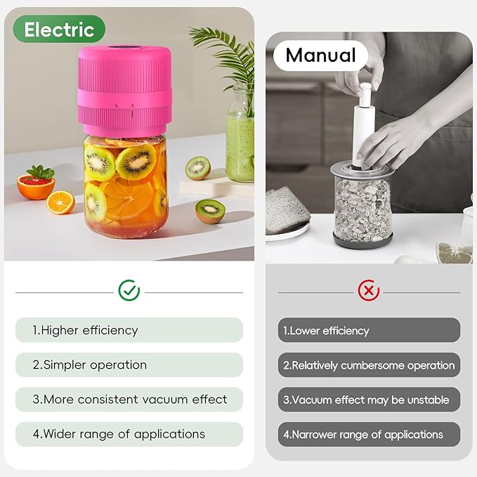 Mason Jar Vacuum Sealer Kit, Electric Sealer for Wide and Regular Mouth Mason Lids, Canning Vacuum Sealer Mason Jar, Automatic Vacuum Sealer Machine for Food Storage - Rose Red