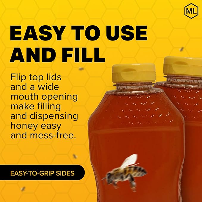 Mann Lake Refillable Hourglass Honey Jars | 2 lb Plastic Containers with Yellow Flip-Top Lids | Empty Bottles for Honey Storage & Dispensing | 12-Pack (Honey Not Included)