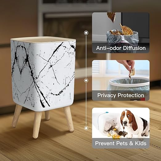 Small Trash Can with Lid Distress Grunge Texture Seamless Pattern Halftone Old Retro Background Wastebasket with Press Cover Dog Proof Garbage Can Waste Bin for Kitchen Bathroom Nursery 2.6 Gallon