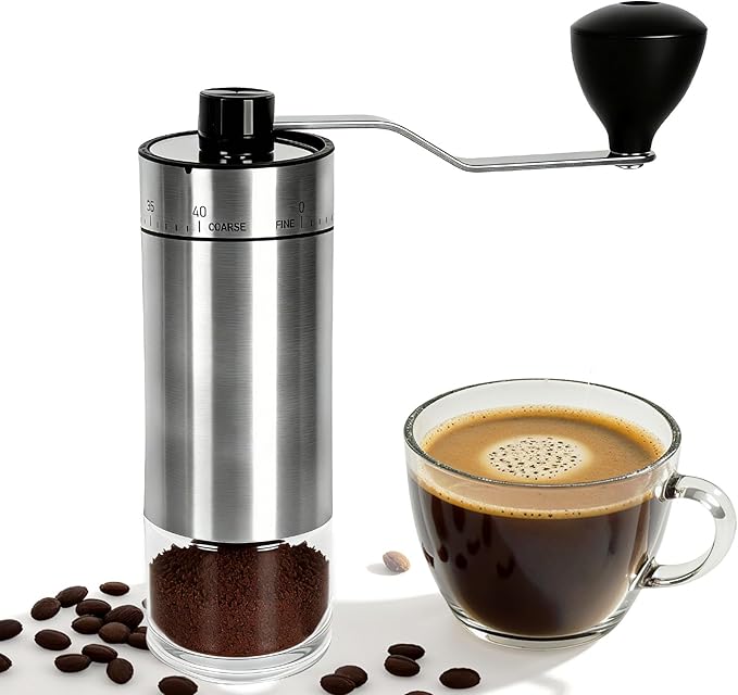 Mini Manual Coffee Grinder with 40 Adjustable Settings, Portable Hand Coffee Bean Mill with 30g Capacity, Conical Burr Coffee Grinder with Crank for Travel, Camping, Office, Espresso, Pour Over, etc