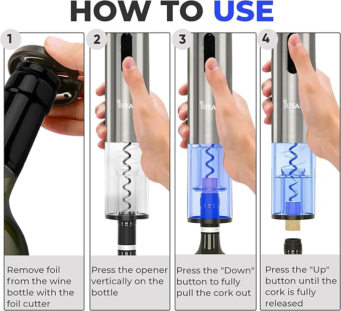 Electric Wine Opener Set with 6-in-1 Accessories, Automatic Corkscrew, Foil Cutter, Pourer, Vacuum Pump, 2 Stoppers, Charging Stand