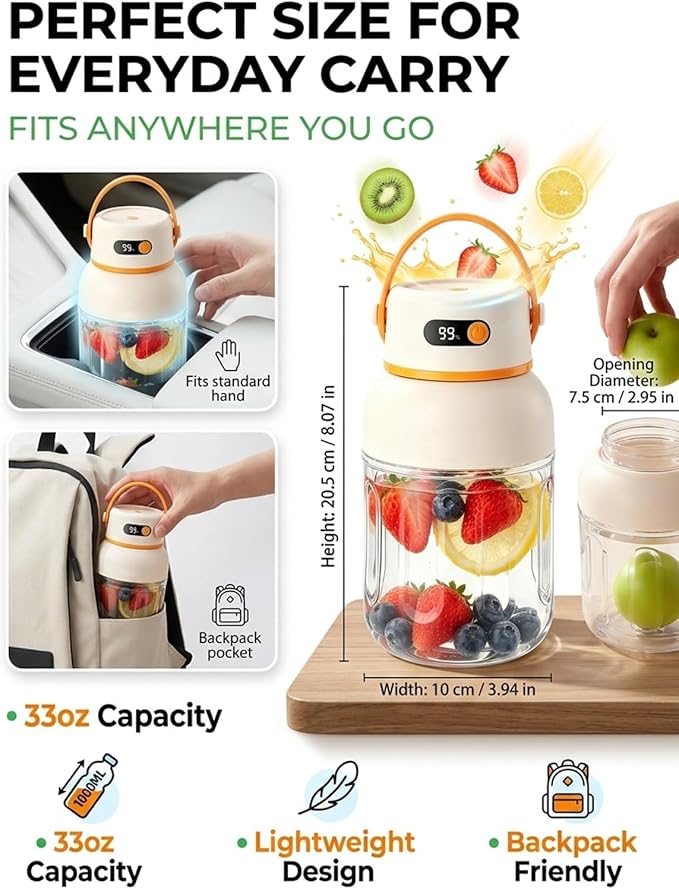 Portable Electric Juicer Cup with Zero Cord Hassle, Cordless USB-C Rechargeable, Leakproof Lid with Sip Spout, High Speed Motor for Smoothies and Shakes for Home Gym Office Travel Outdoor