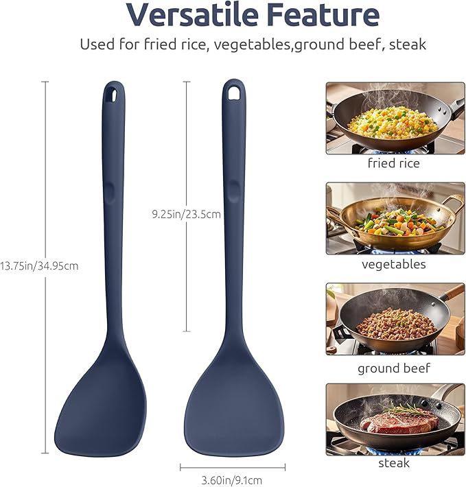 U-Taste 18/8 Stainless Steel Measuring Cups and Spoons Set of 10 and 600ºF Heat Resistant 13.76" Long, 3.63" Wide Wok Spatula for Kitchen Stir Fry (Midnight Blue)