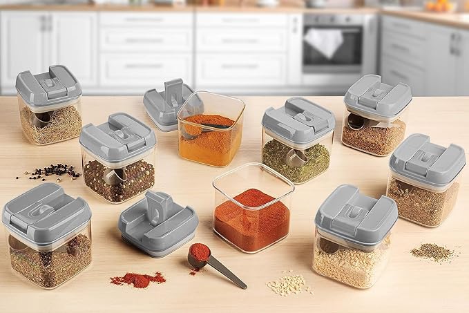 Shazo 9 PC Airtight Food Storage Containers - BPA Free Clear Plastic Snack & Spice Containers with Easy Lock Lids - Kitchen and Pantry Organization for Herbs, Coffee, Tea - 0.5L / 2.1 Cups