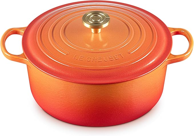 Le Creuset Enameled Cast Iron Signature Round Dutch Oven, 7.25 qt., Flamme Doree with Crucible Knob