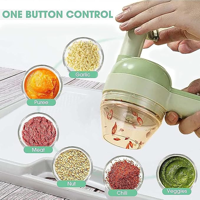 4 in 1Handheld Electric Vegetable Cutter,Wireless Food Processor,Mini Wireless Electric Garlic Mud Masher for Garlic Pepper Chili Onion Celery Ginger Meat with Brush