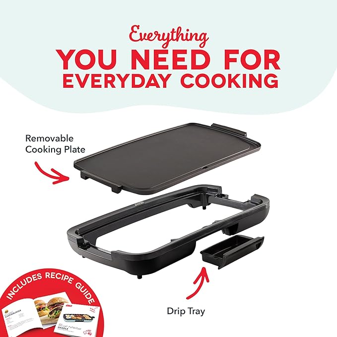 Dash Everyday Electric Griddle - Indoor Griddle for Versatile Cooking - Features Quick-Heating, Anti-Slip Feet, and Removable, Nonstick Plate - Cool Gray