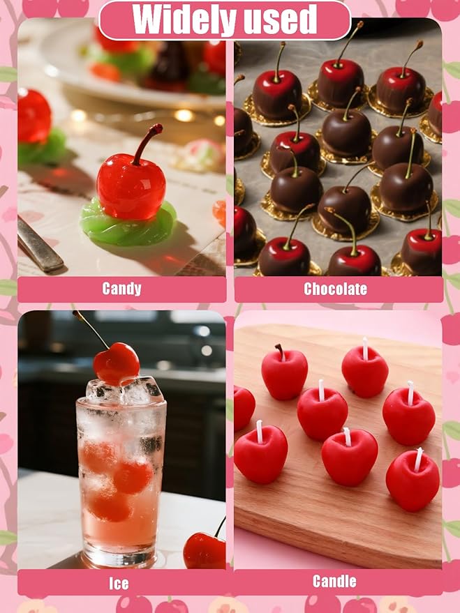 6 Cavity Cherry Silicone Mold – Silicone Fruit Mold for Chocolate, Fondant, Candle, Resin & Cake Decor, 3D DIY Baking Tool for Parties & Gifts (Cherry)