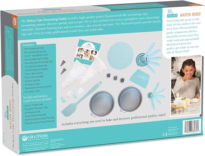 MindWare Playful Chef: Kids Cake Decorating Kit - Includes Pans, Reusable Pastry Bags, Stencils, Recipes amd More