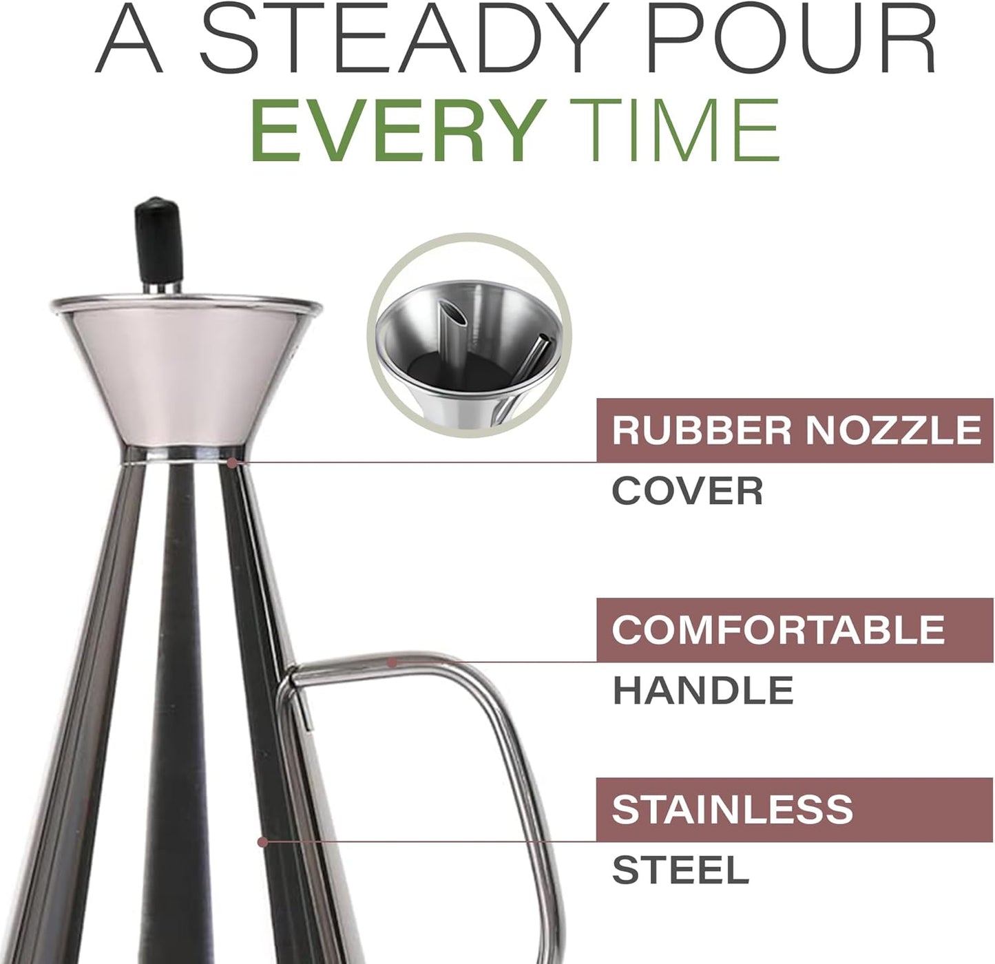 Olive Oil Dispenser Bottle Copper Stainless Steel Non Drip Leak Proof No Mess Vinegar Pourer & Kitchen Drizzler 25 oz 750ML 0.75 Litre Great for Pouring & Drizzling Easy to Clean & Leakproof
