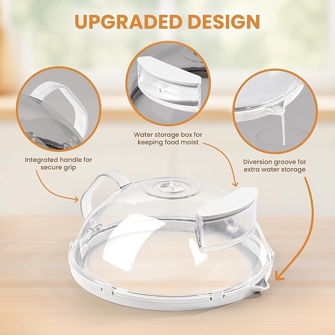 Gracenal Microwave Food Cover, 10 Inch Microwave Splatter Cover with Water Steamer and Integrated Handle, Clear Splatter Guard Microwave Cover for Food, White Cookware Lid Gifts for Mom