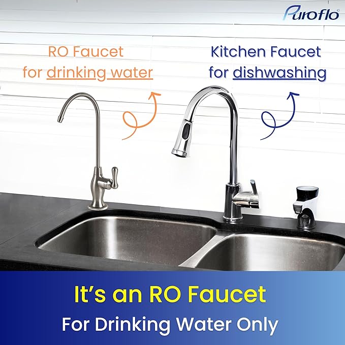 Brushed Nickel Reverse Osmosis Faucet, NSF Certified, Non‑Air Gap for Under Sink Water Filtration System, RO System Drinking Water Faucet, FLR-575BN