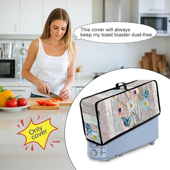 Slim Toaster 2 Slice Compact Thin Cover for 2 Slice Slim Toaster, Butterfly Daisy Dust Covers for Kitchen Appliances, Easy to Fold and Carry Water-Resistant