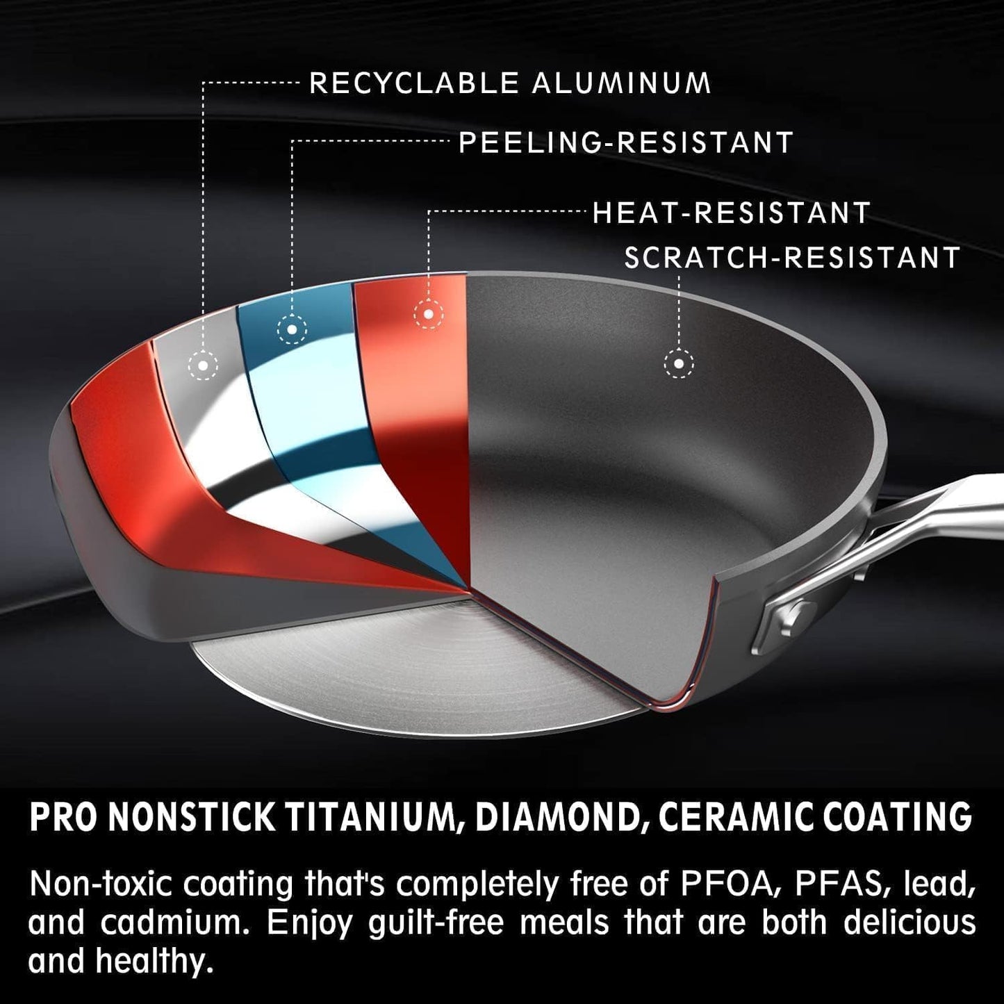 MsMk Nonstick Frying Pan, 12 InchTitanium and Diamond Non Stick Pan, Sturdy and Durable Skillet Nonstick, for Various Stove Type, Dishwasher Safe For Home Use