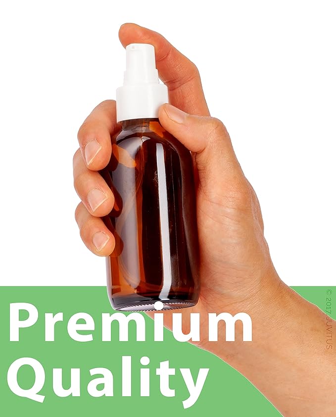 JUVITUS 4 oz / 120 ml Amber Glass Boston Round Bottle with White Treatment Pump (24 pack)